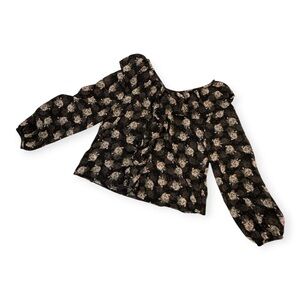 Korean Style Pink Floral Ruffle Top | One Size (Fits Small) | NWT